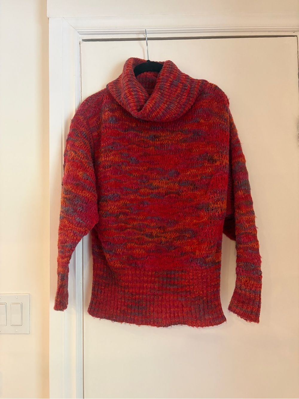 Vintage 70s Multicolor Red Cowl Neck Women's knit Sweater